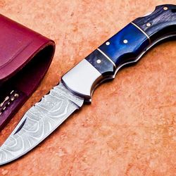 custom handmade forged damascus folding pocket knife , pocket knife