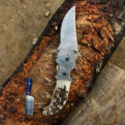 8" handmade damascus steel pocket folding knife custom hunting camping knife w/s
