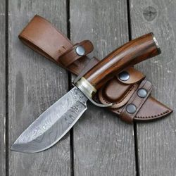 custom handmade damascus steel hunting bowie knife with cover