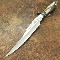 custom handmade d2 steel hunting bowie knife,survival knife stag horn handle