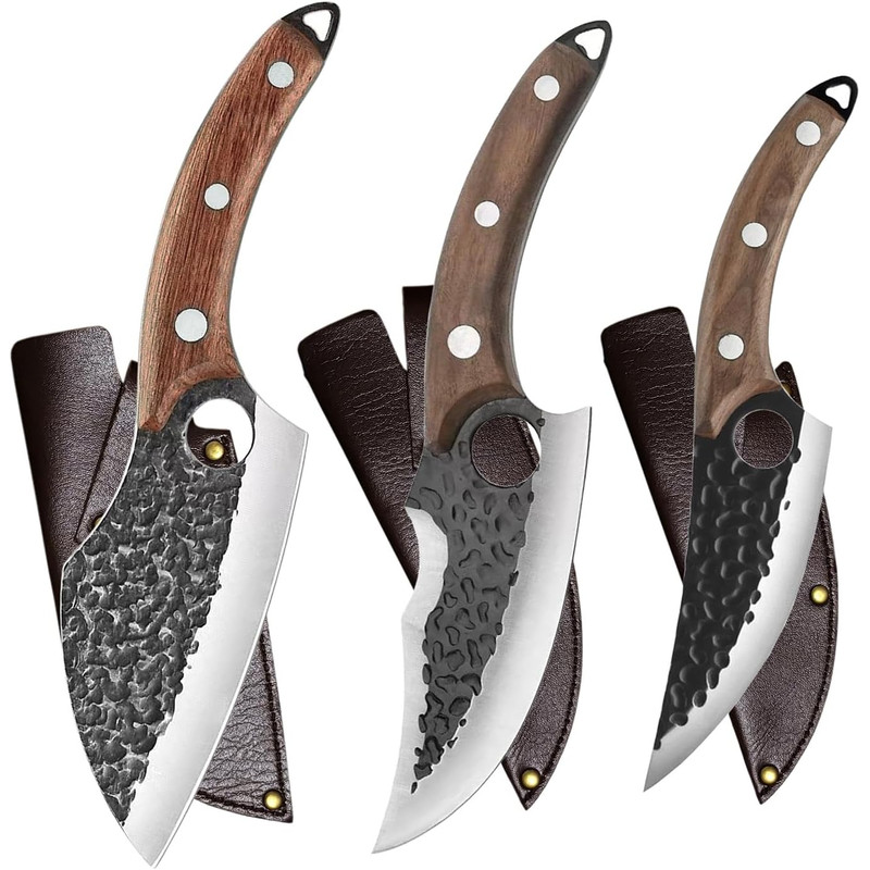 Handmade Forged Kitchen Knife 3 Pcs Professional Chef Knife Set Hunting BBQ Meat Knives For Cooking Forged Kitchen Kn 0