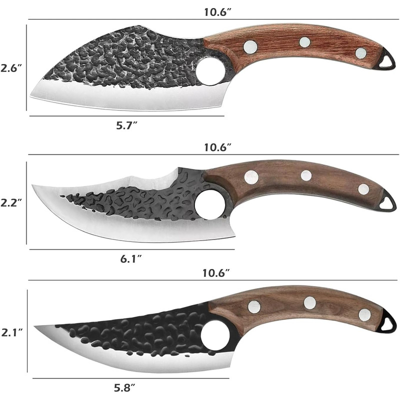 Handmade Forged Kitchen Knife 3 Pcs Professional Chef Knife Set Hunting BBQ Meat Knives For Cooking Forged Kitchen Kn 4