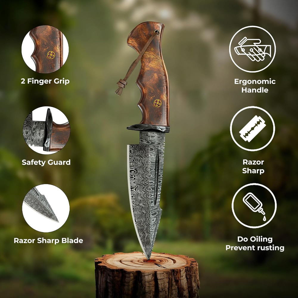 10 Handmade Damascus Hunting Knife With Sheath Fixed Blade Hunting Knives For Men Walnut Wood Handle Fixed Blade 2