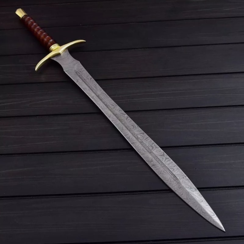 Custom Handmade Damascus Steel Sword With Leather Sheath 0