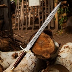 ''damascus viking sword, custom hand real damascus steel long battle ready sword