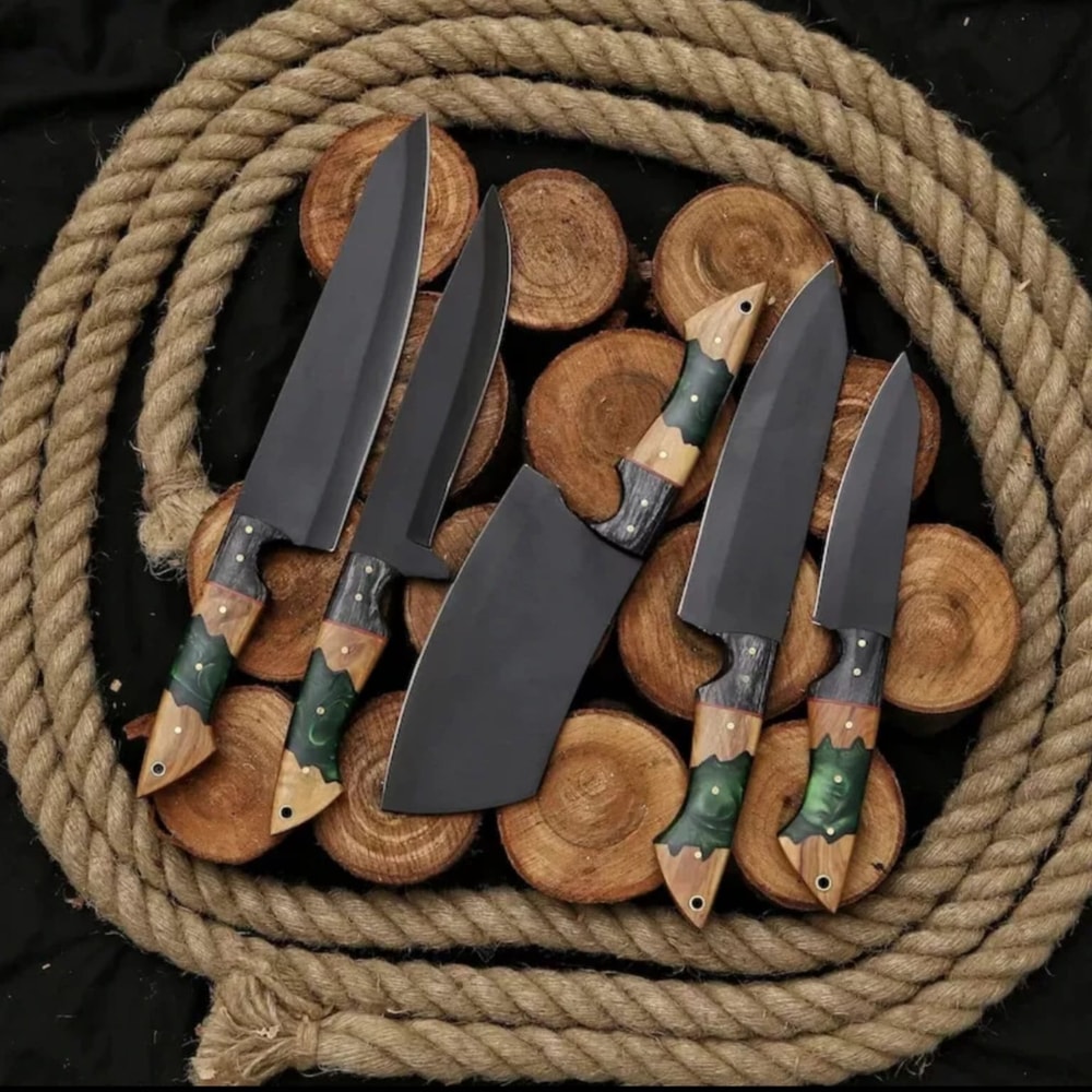 Custom Handmade Carbon Steel KitchenChef Knife Set With Leather Bag 1