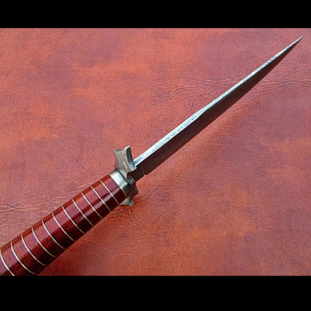 Custom Handmade Damascus Steel Hunting Bowie Knife With Rose Wood With Damascus Bolster And Clip An 2