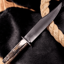 14 forged j2 steel bowie knife | stag horn handle full tang survival knife | hunting knife