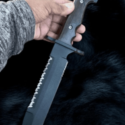 carbon steel bowie knife | powder-coated 15" hunting blade | wangi wood handle + leather sheath