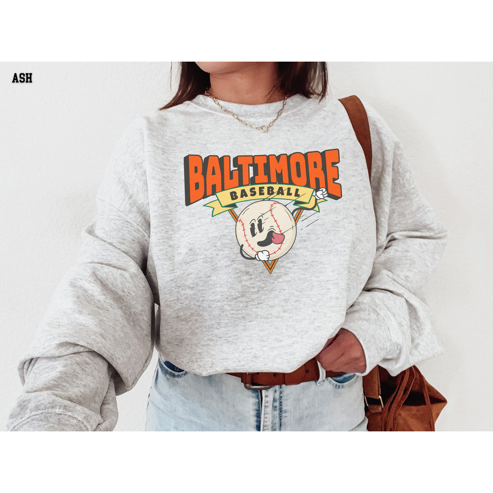Baltimore Sweatshirt, Retro Style, Vintage Style Shirt, 90s Cartoon Throwback Sweatshirt, BAL, Baseball, Sports Fan Gift Idea.jpg