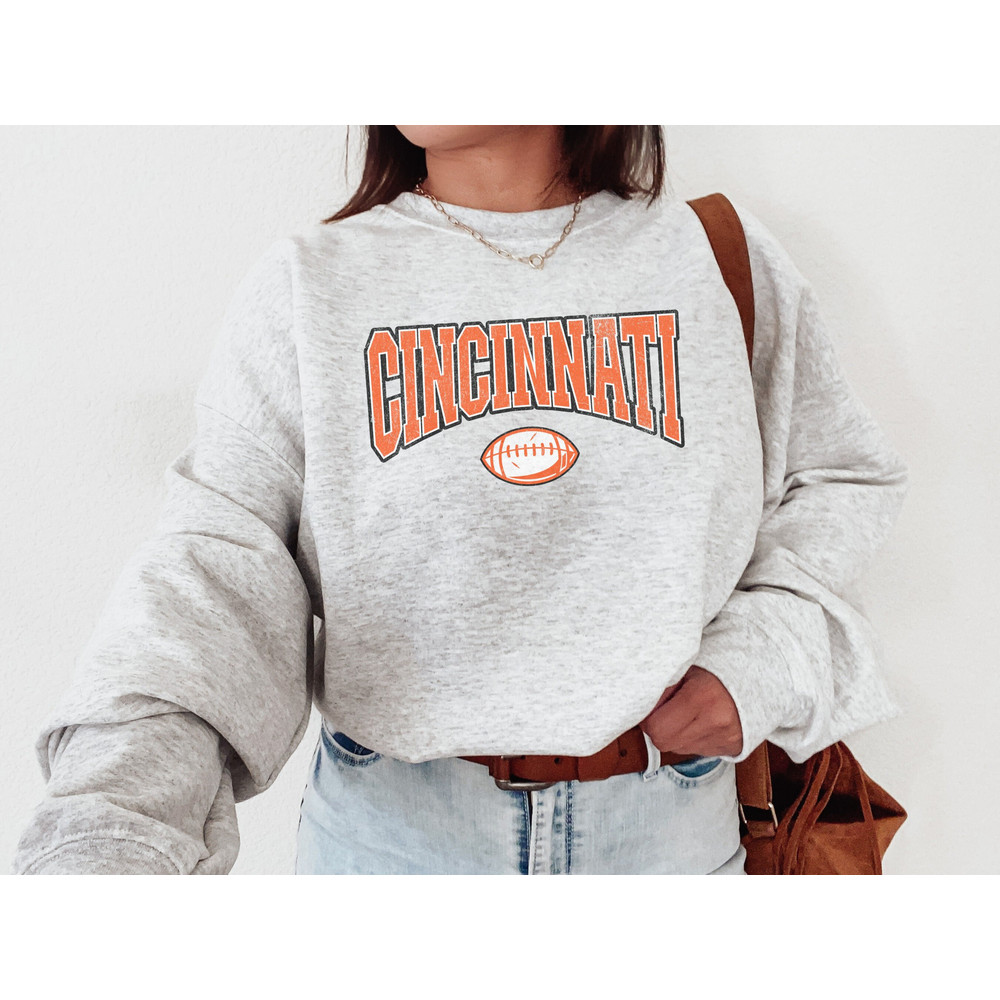 Cincinnati Sweatshirt, Vintage Style Crewneck, Cincy Tailgating Tshirts, Gifts for Sports Fans, Game Day Apparel, Football, Sweaters.jpg