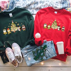 christmas penguins sweater,christmas tree sweatshirt,winter clothing,christmas gifts,christmas animals shirt,penguin swe
