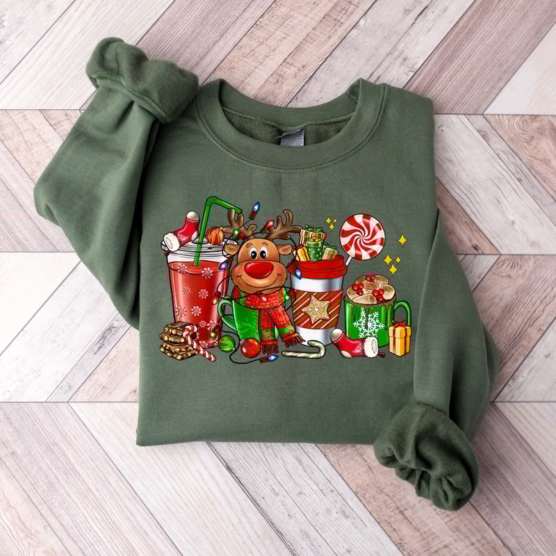 Christmas Reindeer Coffee Cups Sweatshirt,Cute Christmas Reindeer Shirt,Reindeer Christmas Crewneck,Brewdolph Sweatshirt,Gift for Women.jpg