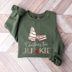 christmas tree junkie sweatshirt, christmas sweatshirt, funny christmas sweatshirt, christmas cake, retro christmas shir