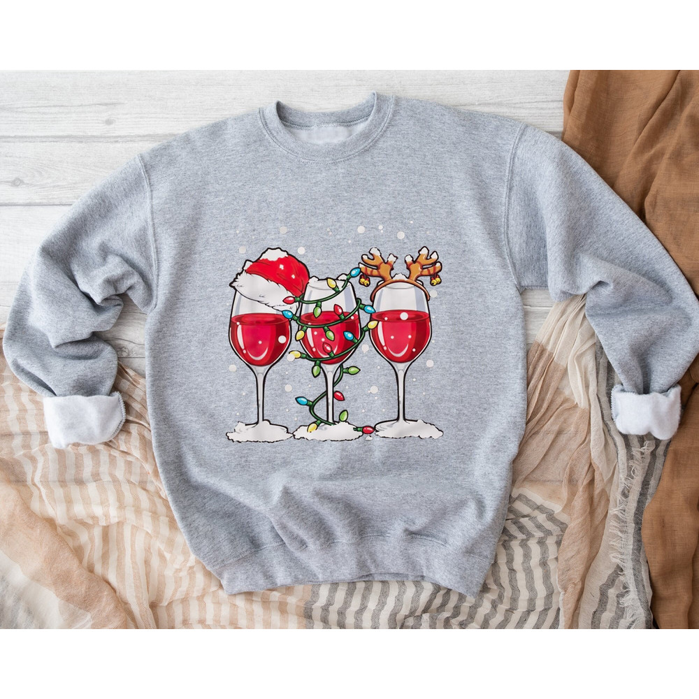 Christmas Wine Glasses Sweatshirt, Christmas Party Sweater, Wine Lovers Christmas Gift, Sarcastic Christmas Hoodie, Christmas Sweatshirt.jpg