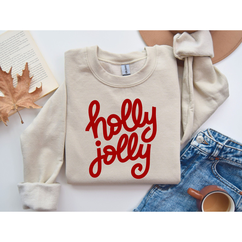 Holly Jolly Hand Lettered Christmas Sweatshirt,Holly Jolly Christmas Sweater,Family Christmas Gift,Jolly Holiday Sweatshirt,Womens Christmas.jpg