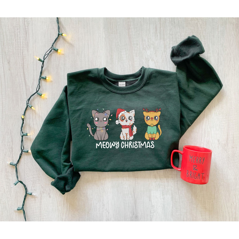 Meowy Christmas Sweater, Happy Cat Year Shirt, Cat Lover Gift, Funny Cat Shirt, Cat Lover Christmas Sweater, Cat Christmas Sweatshirt.jpg
