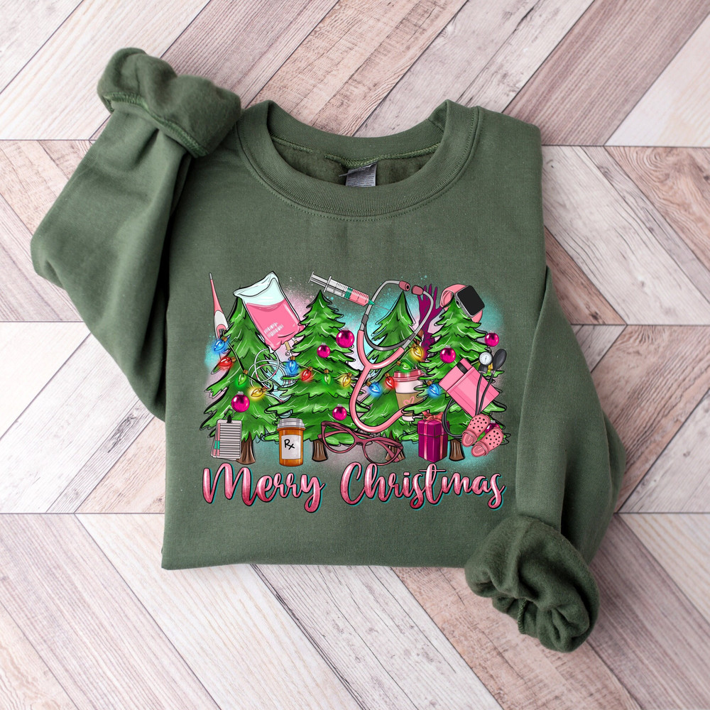 Merry Christmas Nurse Trees Christmas Sweatshirt,NICU Nurse Christmas Sweater,Nursing School Shirt,Nursing Students,Christmas Gift For Nurse.jpg