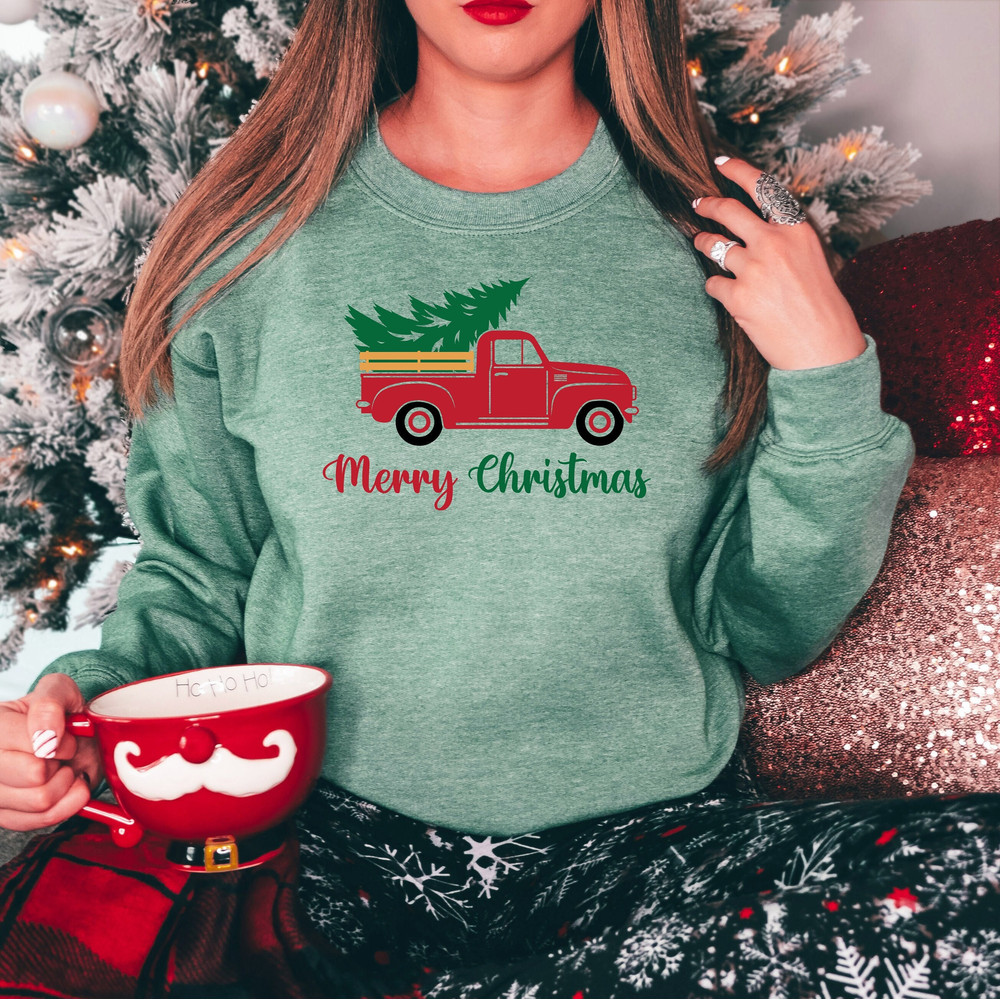 Merry Christmas Truck, Red Truck Shirt, Christmas Tree Shirt, Merry Christmas, Christmas Matching Family Shirt, Christmas Truck Family Shirt.jpg