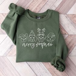 minimal hand lettered and drawn christmas merry woofmas sweatshirt, dog lovers sweater, womens christmas shirt, pet love
