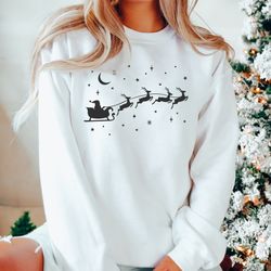 santa's sleigh sweatshirt, christmas shirt, santa claus sweater,santa and reindeer,christmas sweatshirt,christmas eve, h