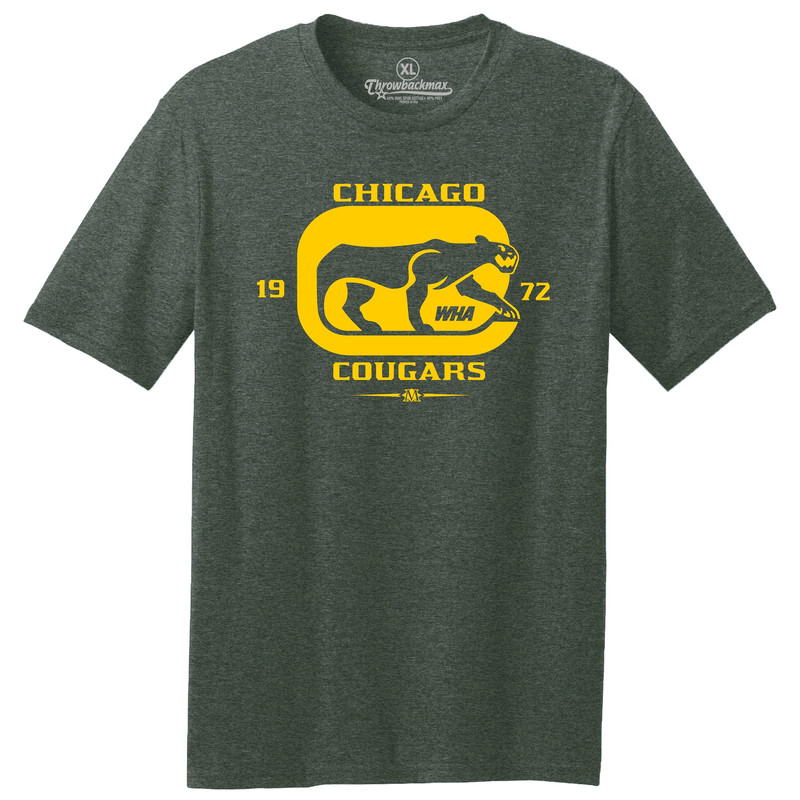 Throwbackmax Chicago Cougars WHA 1972 Hockey Classic Cut, Premium Tri-Blend Tee Shirt - Chicago Blackhawks - Green Heather.jpg