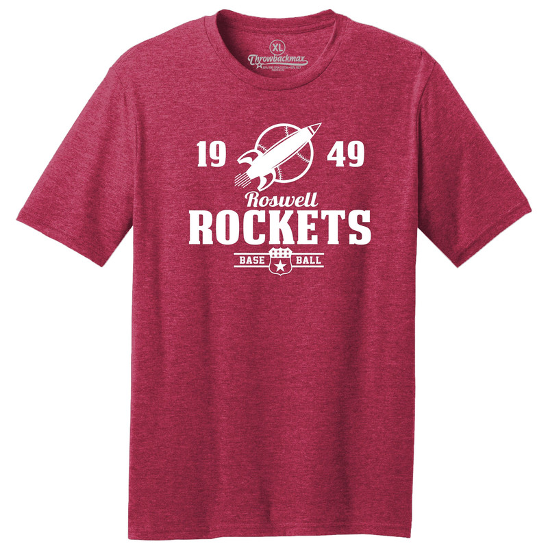 Throwbackmax Roswell Rockets 1949 Baseball Classic Cut, Premium Tri-Blend Tee Shirt - Red Heather.jpg