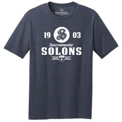 throwbackmax sacramento solons 1903 baseball classic cut, premium tri-blend tee shirt - navy heather
