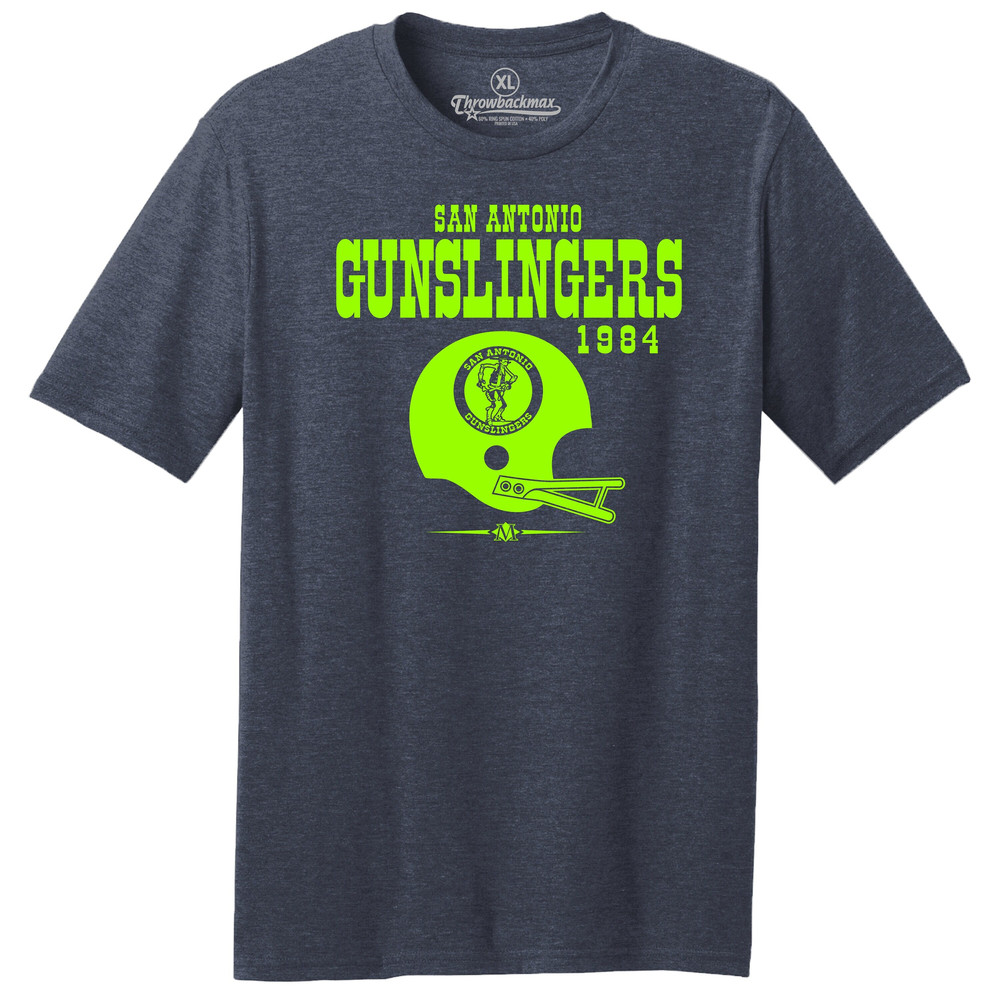 Throwbackmax San Antonio Gunslingers 1984 USFL Football Classic Cut, Premium Tri-Blend Tee Shirt - Navy Heather.jpg