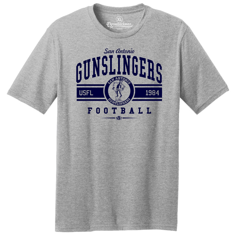 Throwbackmax San Antonio Gunslingers Locker 1984 USFL Football Classic Cut, Premium Tri-Blend Tee Shirt - Grey Heather.jpg