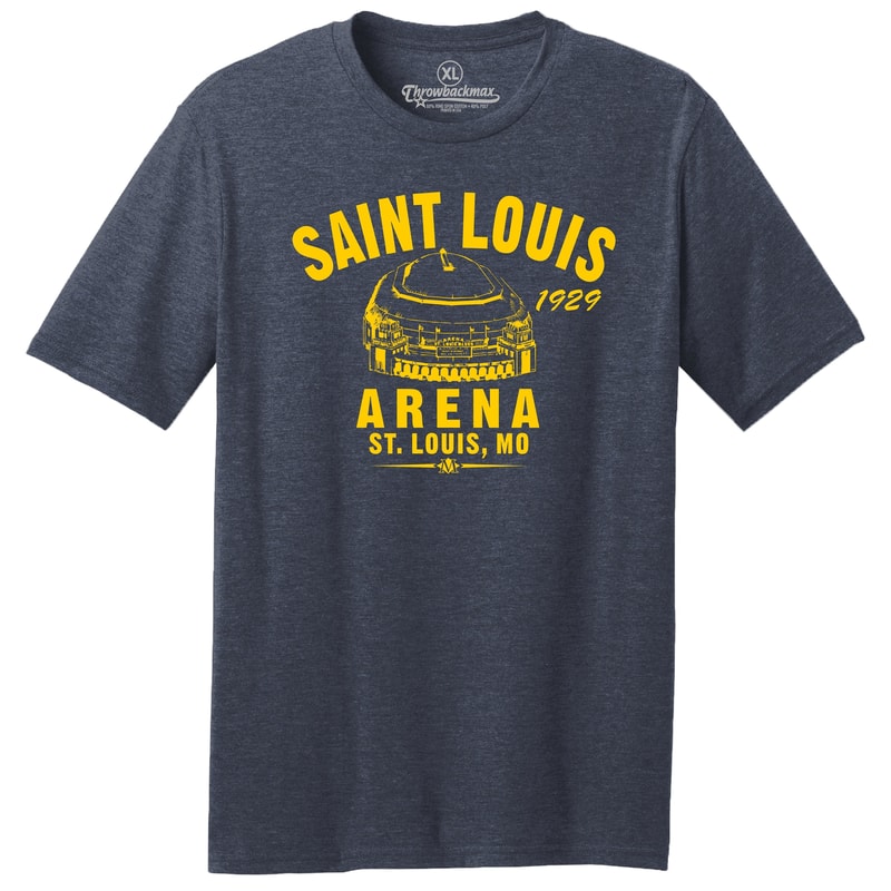 Throwbackmax St. Louis Arena 1929 Hockey Classic Cut, Premium Tri-Blend Tee Shirt - Past Home of Your St. Louis Blues - Navy Heather.jpg
