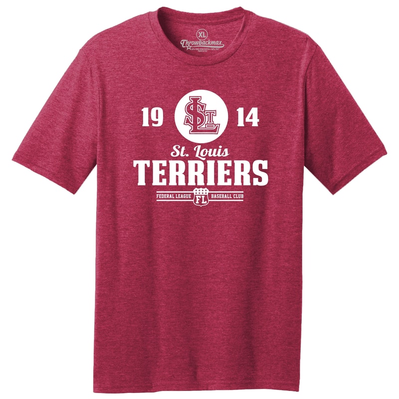 Throwbackmax St. Louis Terriers 1914 Federal League Baseball Classic Cut, Premium Tri-Blend Tee Shirt - Red Heather.jpg