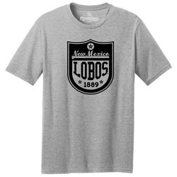 throwbackmax the university of new mexico lobos starry shield classic cut, premium tri-blend tee shirt - oxford heather
