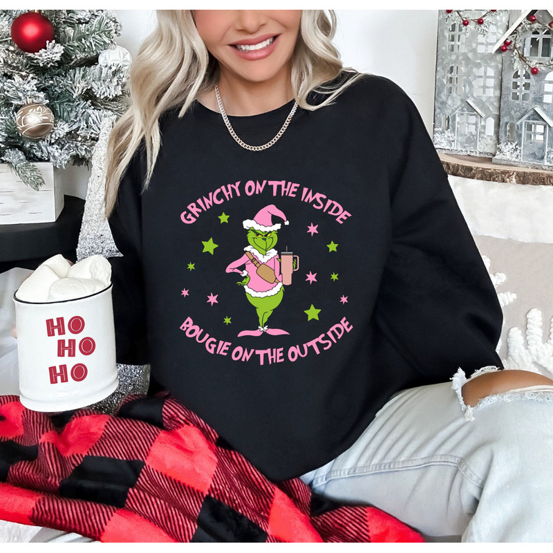 Boojee Grinh Shirt, Retro Christmas Shirt, Merry Christmas, Bougie Shirt, Grinhy On The Inside Bougie On The Outside, Christmas Shirt..jpg
