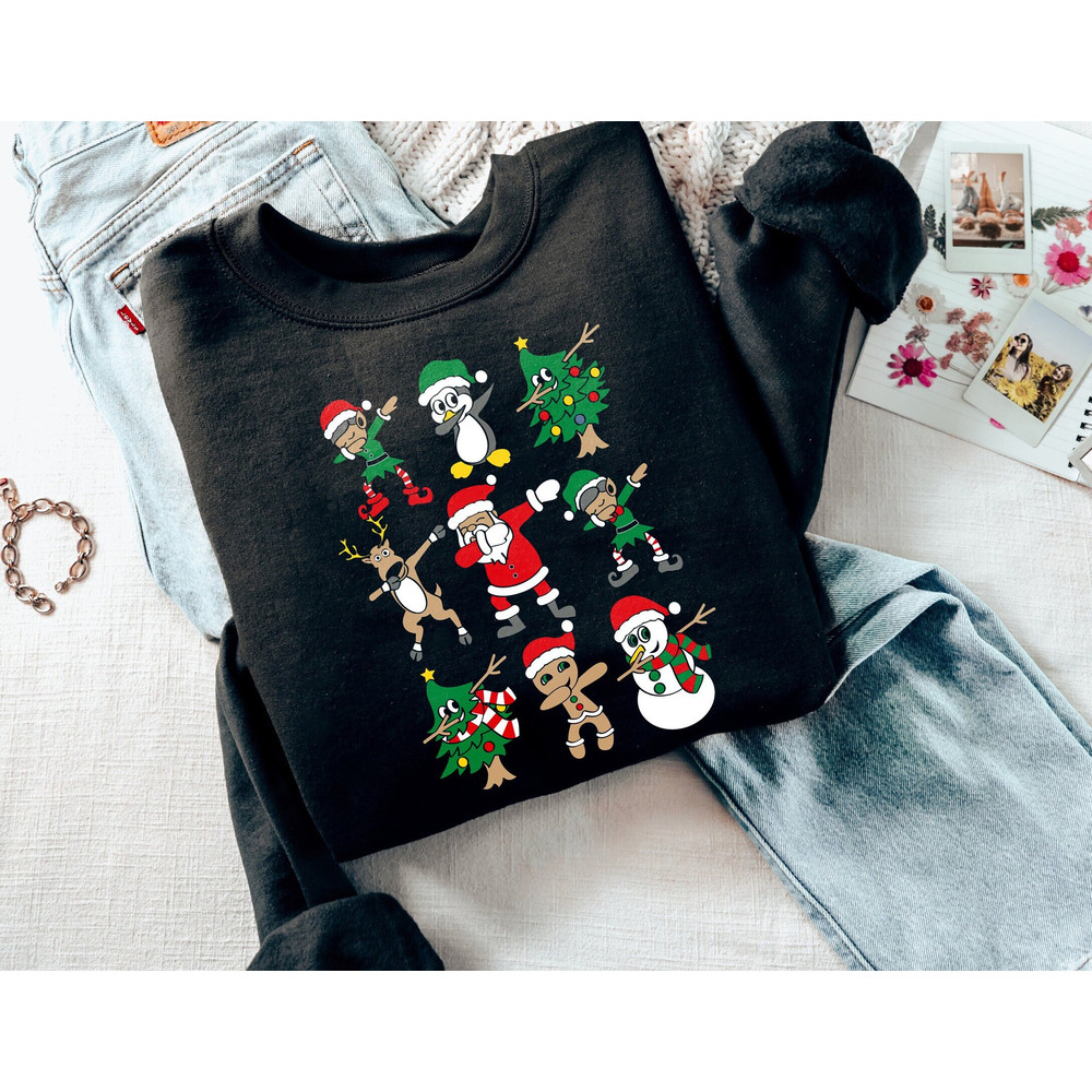 Dabbing Santa Elf Snowman Christmas Sweatshirt, Funny Santa Claus Sweater, Christmas Dancing Sweatshirt, Christmas Party Sweater& Hoodie.jpg