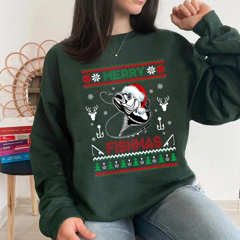 Merry Fishmas Shirt, Fisherman Christmas Sweatshirt, Fishing Christmas Tee, Christmas Fish Outfit,Christmas Fish Shirt,Santa Fishing Shirt.jpg
