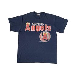 vintage 1989 california angels t-shirt by logo7 mlb baseball team big logo made in usa single stitch navy blue tee size