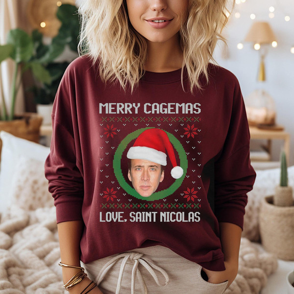 Nicholas Cage Shirt, Nicholas Cage Christmas Sweater, Saint Nicolas Shirt, Saint Nicolas Cage Shirt, Ugly Christmas Sweater, Funny Xmas.jpg