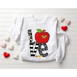teacher valentine sweatshirt, apple teacher, retro heart sweatshirt, love sweatshirt, women's valentines day sweatshirt,