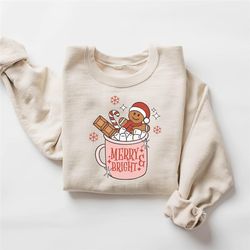 retro gingerbread christmas sweatshirt, merry christmas, christmas coffee sweatshirt, holiday sweater, womens holiday sw