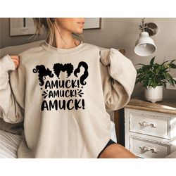 amuck amuck amuck sweatshirt, halloween sweatshirt, sanderson sisters, witch sweatshirt, black flame candle sweater, hoc