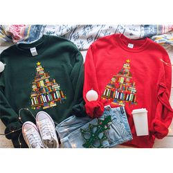 christmas library tree sweatshirt, christmas book tree shirt, funny christmas shirt, christmas shirt for family, ugly ch