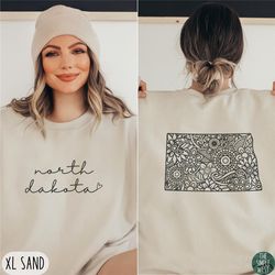 north dakota sweatshirt | floral north dakota crewneck pullover | womens north dakota home state sweater | north dakota