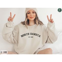 north dakota sweatshirt, womens north dakota crewneck, home state shirt, moving to north dakota gift, north dakota trip