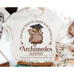 retro archimedes academy knowledge sarcasm shirt | sword in the stone owl t-shirt | magic kingdom tee disney outfits | w