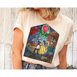 retro disney beauty & the beast shirt | stained glass rose graphic t-shirt | disneyland family matching tee disney trip