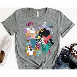 retro 90s style group shot the little mermaid sweatshirt | disney ariel ursula t-shirt | wdw magic kingdom tee | disneyl