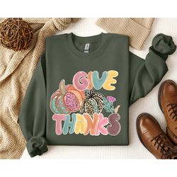 gives thanks shirt, cute sweatshirt for thanksgiving, pumpkin tshirt, gift for thanksgiving, colorful pumpkin tshirt, bl