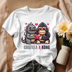 funny godzilla x kong love heart shirt