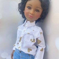 Clothes for Ruby Red Fashion Friends doll. Jeans for 14.5" doll. Set of Long sleeve Shirt, Blue Jeans, Leather Shoes